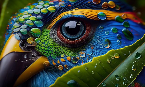Tropical macaw perched, vibrant feathers in focus generated by artificial intelligence